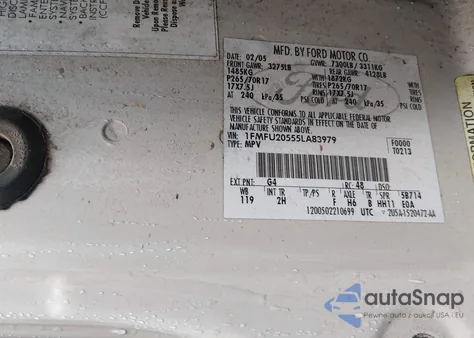 2005 Ford Expedition Limited z USA, uszkodzony, nr VIN 1FMFU20555LA83979